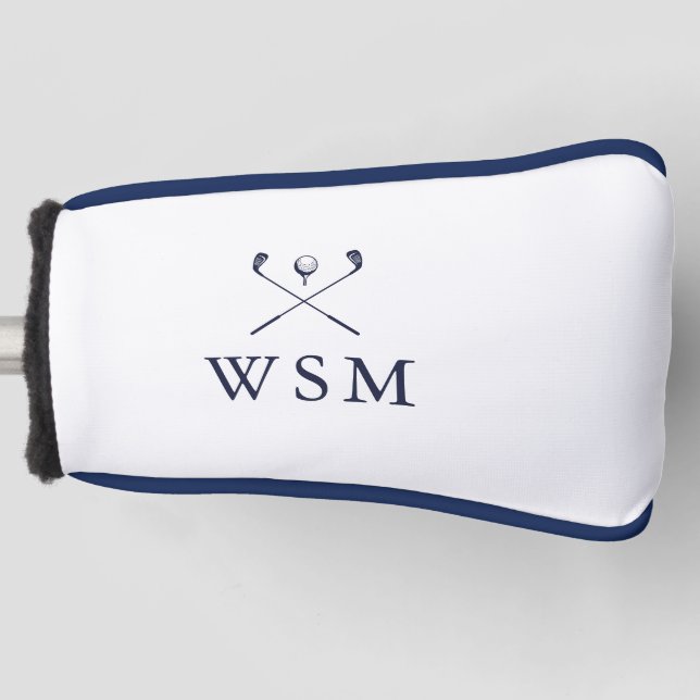 Personalized Navy Blue Monogram Golf Clubs Head Cover (Front)