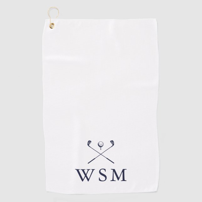 Personalized Navy Blue Monogram Golf Clubs Towel (Front)