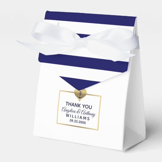 Personalized Navy Blue Nautical Heart Wedding Favor Box (Front Side)