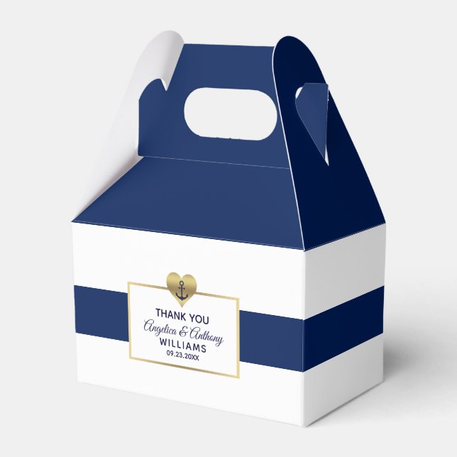 Personalized Navy Blue Nautical Heart Wedding Gift Favor Box (Front Side)