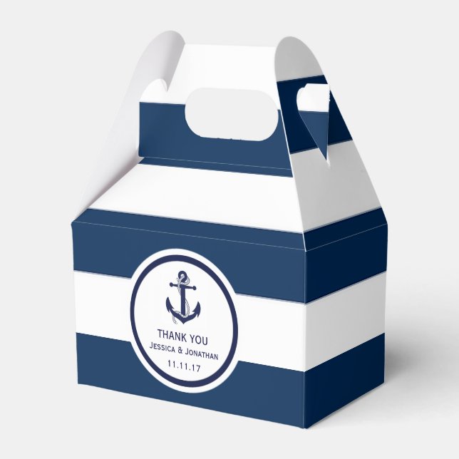 Personalized Navy Blue Nautical Wedding Favour Favor Box (Front Side)
