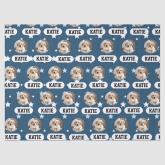 Personalized Navy Blue Pet Photo Star Pattern Tissue Paper