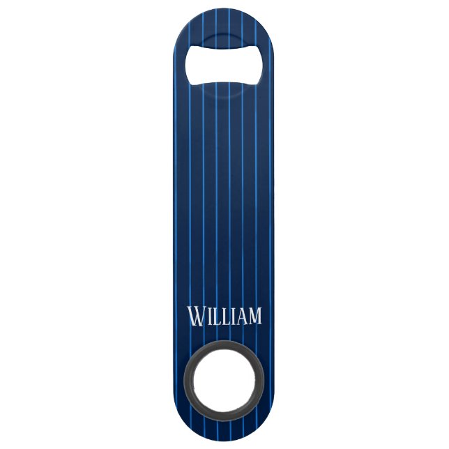 Personalized navy blue pinstripes bar key (Front)