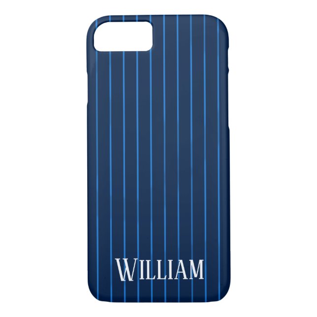 Personalized navy blue pinstripes Case-Mate iPhone case (Back)