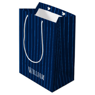 Personalized navy blue pinstripes medium gift bag