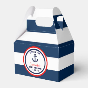 Personalized Navy Blue Red Nautical Baby Shower Favor Box