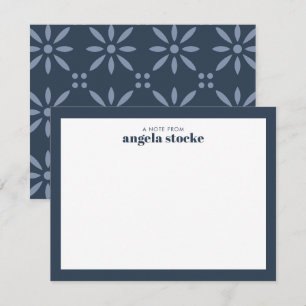 Personalized Navy Blue Retro Flower Card