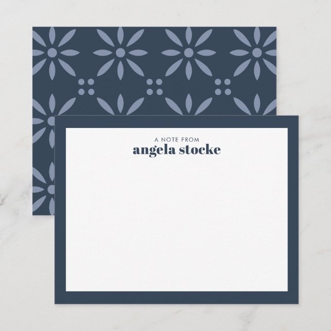 Personalized Navy Blue Retro Flower Card (Front/Back)