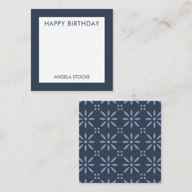 Personalized Navy Blue Retro Flower Card (Front/Back)