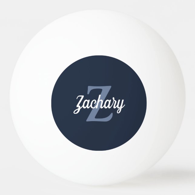 Personalized Navy Blue Retro Monogram Ping Pong Ball (Front)
