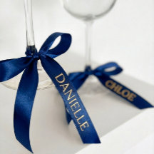 Personalized Navy Blue Ribbon with Gold Name Text