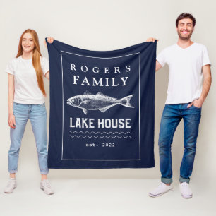 Personalized Navy Blue Rustic Fleece Blanket