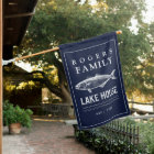 Personalized Navy Blue Rustic Lake House Flag