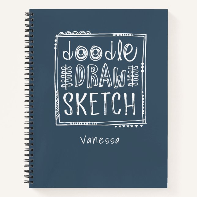 Personalized Navy Blue Sketchbook Notebook (Front)
