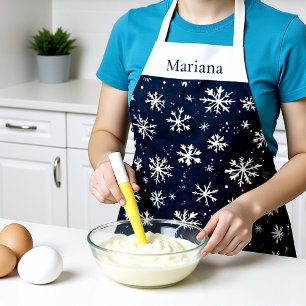 Personalized Navy Blue Snowflake Christmas Apron