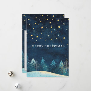 Personalized Navy Blue Snowy Night Sky Christmas  Holiday Card