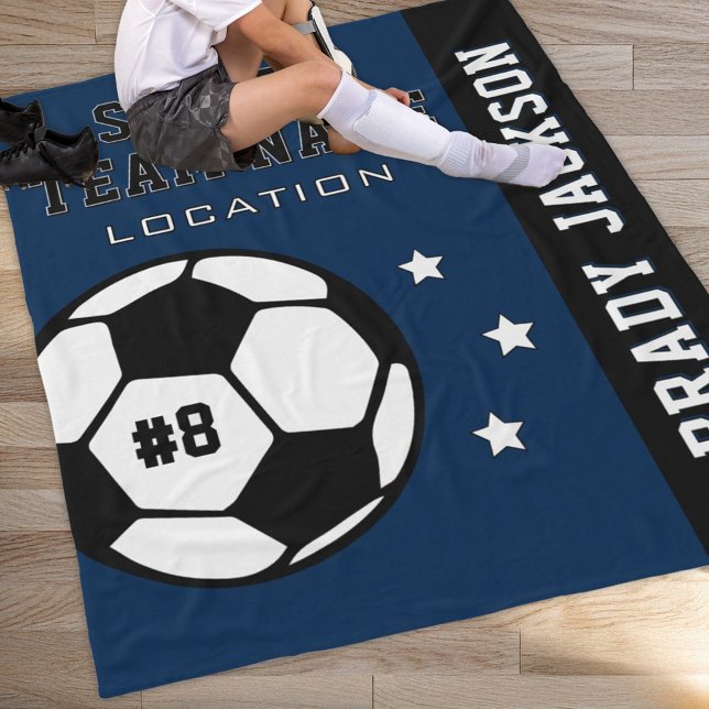 Personalized Navy Blue Soccer Player Name Fleece Blanket (Creator Uploaded)