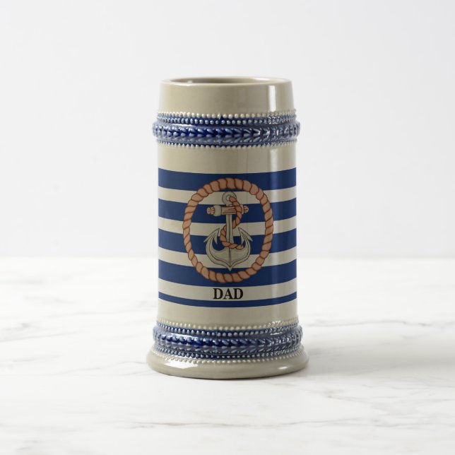 Personalized Navy Blue Striped Anchor 1 Stein (Center)