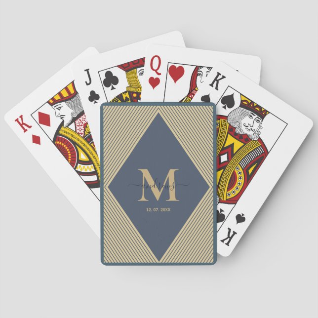 Personalized Navy Blue stripes Playing Cards (Back)