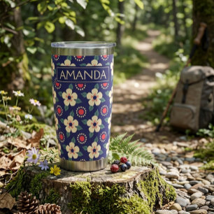 Personalized Navy Blue Vintage Floral Insulated Tumbler
