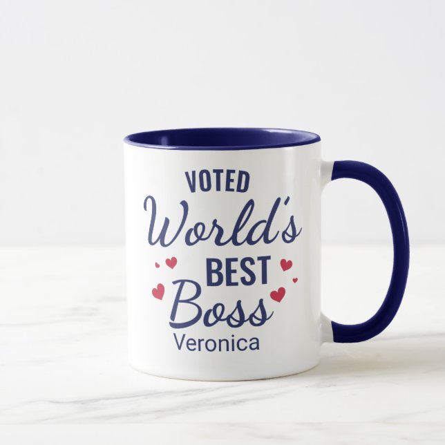 Personalized Navy Blue Voted World's Best Boss Mug (Right)