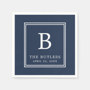 Personalized Navy Blue Wedding Paper Napkins