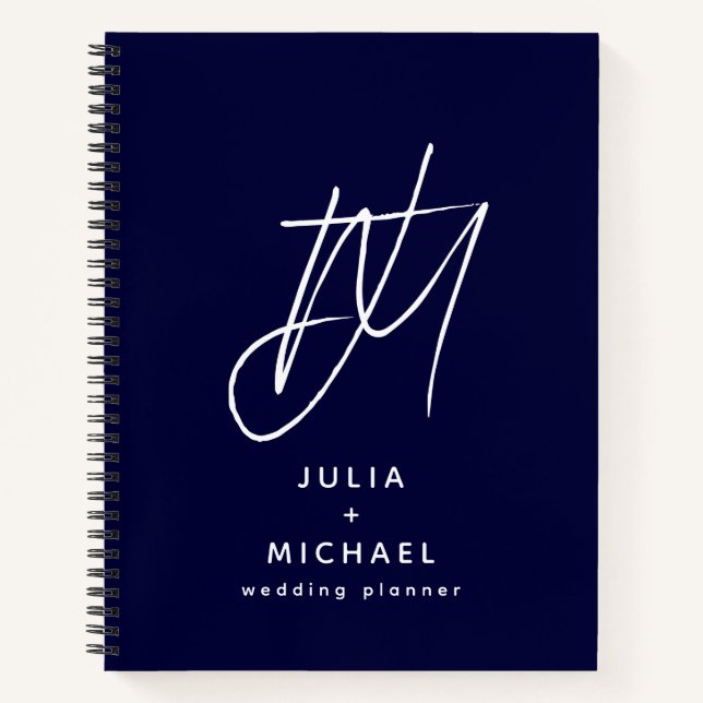 Personalized Navy Blue Wedding Planner Checklist Notebook (Front)
