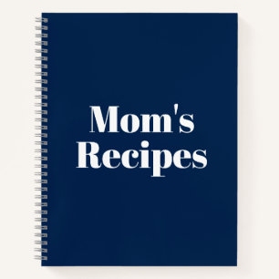 Personalized navy blue white custom name recipe notebook