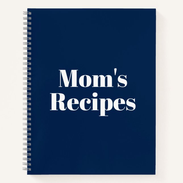 Personalized navy blue white custom name recipe notebook (Front)