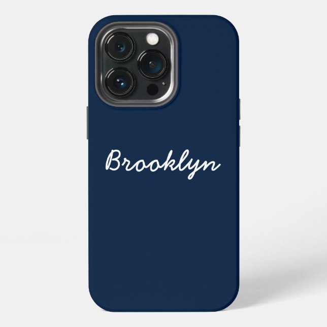 Personalized navy blue white custom script name iPhone case (Back)