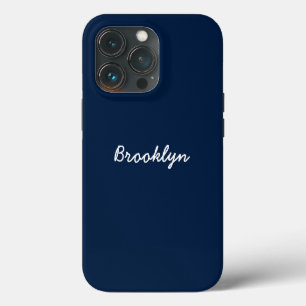 Personalized navy blue white custom script name iPhone 13 pro case