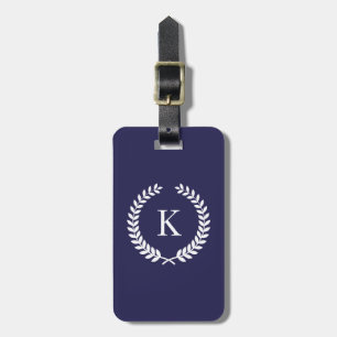 Personalized Navy Blue White Monogram Luggage Tag