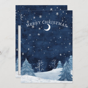 Personalized Navy Blue Winter Midnight Christmas  Holiday Card