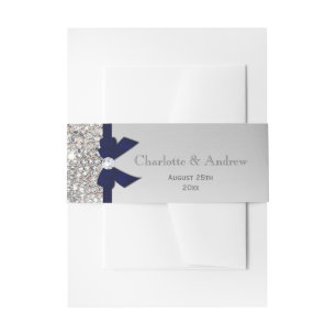 Personalized Navy Bow & Diamonds Wedding Invitation Belly Band