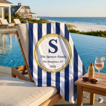 Personalized Navy Cabana Stripe Gold Monogram Fami