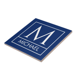 Personalized Navy Ceramic Tile with Initial & Name