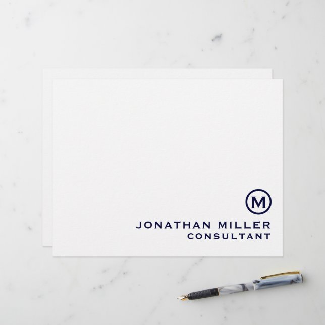 Personalized Navy Classic Monogram Letterhead (Front/Back In Situ)