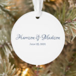 Personalized navy Custom Couple Name Christmas Ornament<br><div class="desc">Personalized Custom Couple Name and Date Wedding or Christmas Ornament.
Elegant,  classic,  minimalist design.
Navy blue and white</div>