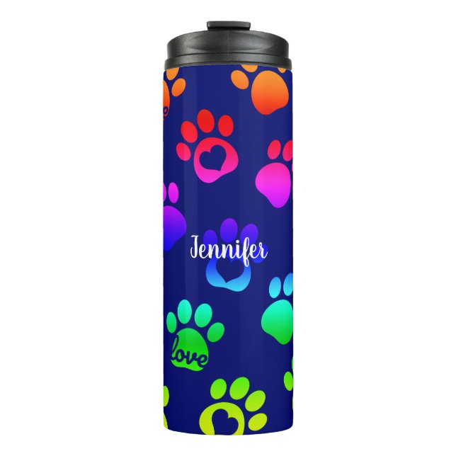 Personalized Navy Dog Prints Love Rainbow Thermal Tumbler (Front)