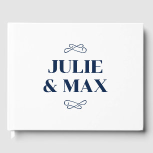 Personalized Navy Flourish Wedding Guest Book