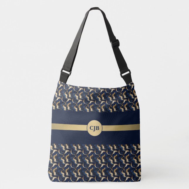 Personalized Navy & Gold Abstract  Crossbody Bag (Front)