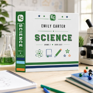 Personalized Navy Green Science School Cover Binder