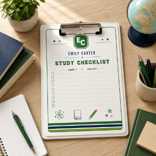 Personalized Navy Green Science School Cover  Clipboard
