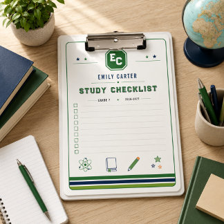 Personalized Navy Green Science School Cover  Clipboard