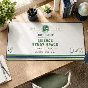 Personalized Navy Green Science School Cover Desk Mat