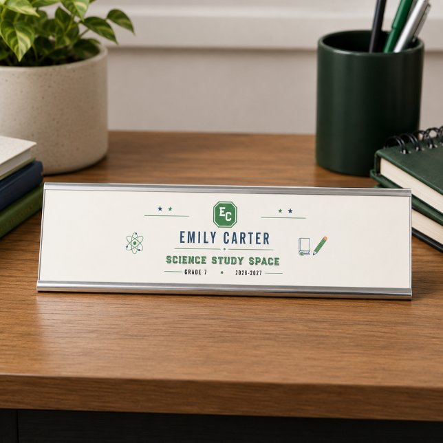 Personalized Navy Green Science School Cover Desk Name Plate (Personalized Navy Green Science School Cover Desk Name Plate
)