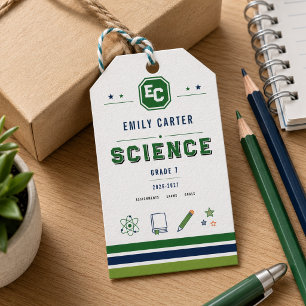 Personalized Navy Green Science School Cover Gift Tags
