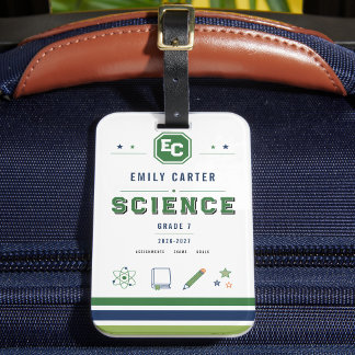 Personalized Navy Green Science School Cover Luggage Tag