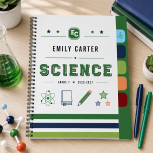 Personalized Navy Green Science School Cover Notebook