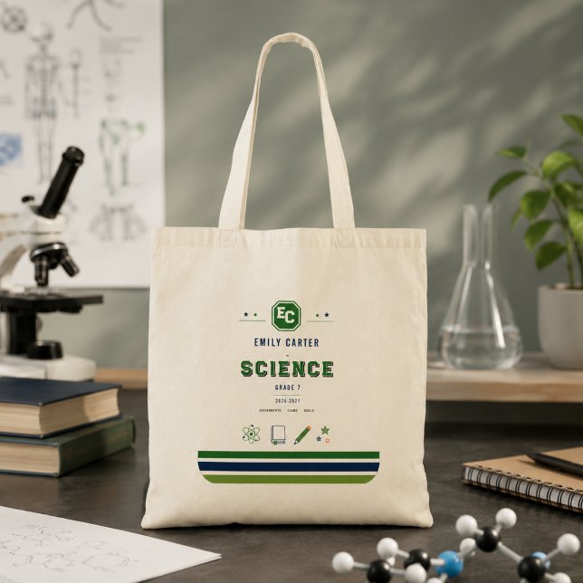 Personalized Navy Green Science School Cover Tote Bag (Personalized Navy Green Science School Cover Tote Bag
)